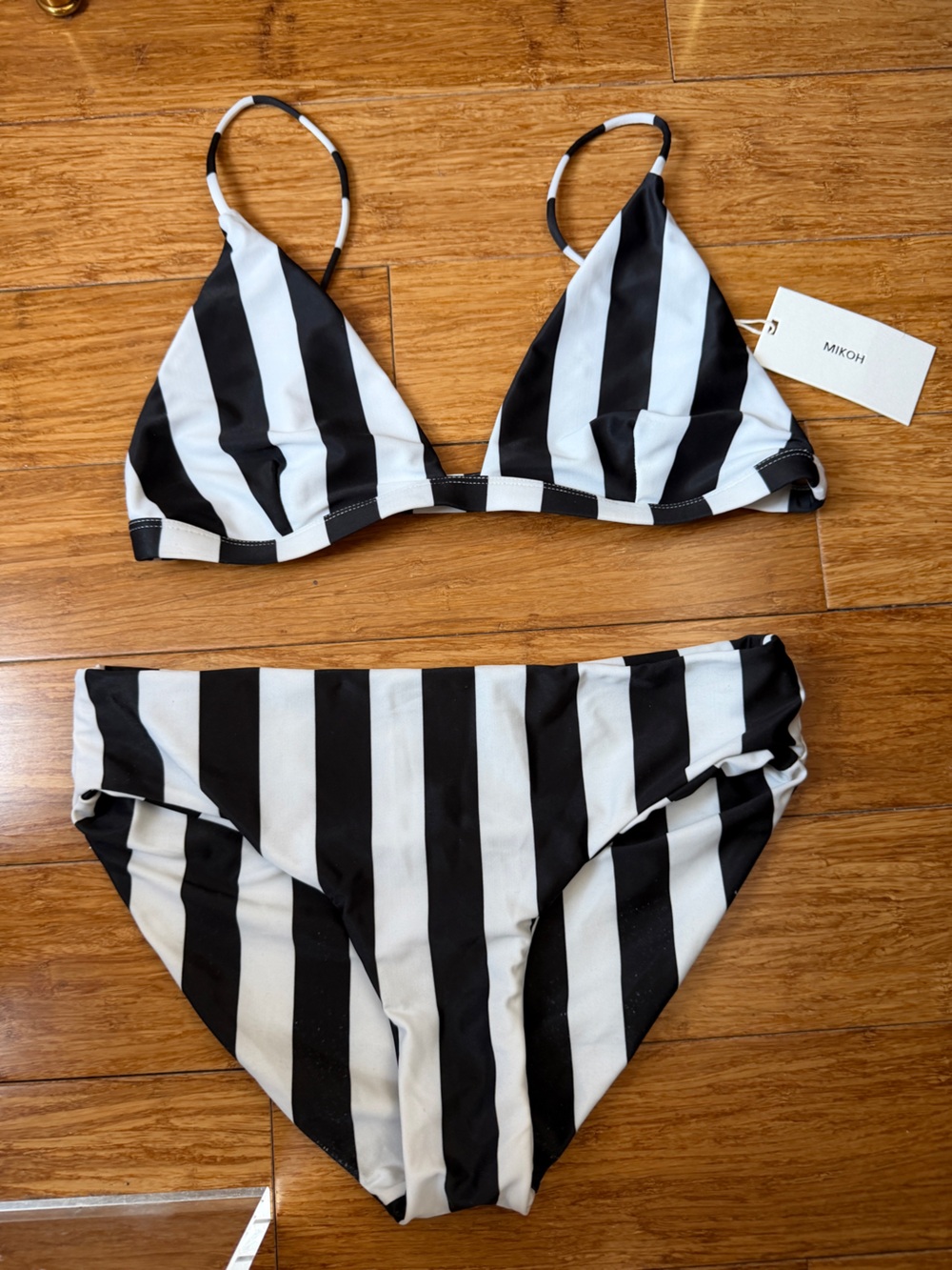 Mikoh Black and White Stripe Bikini L
